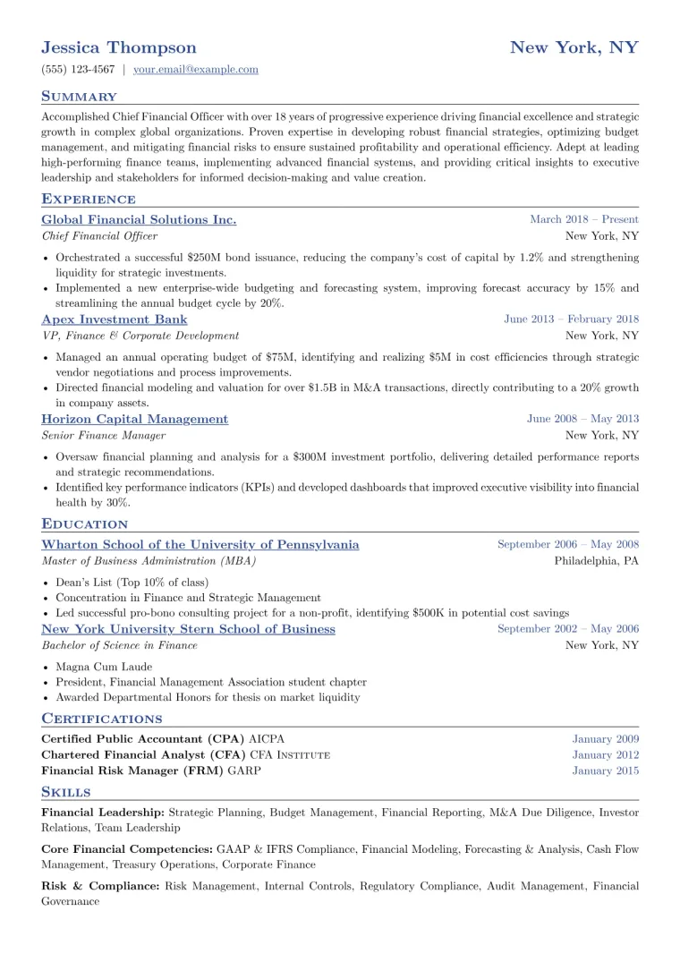 Chief Financial Officer Resume Example CV template preview