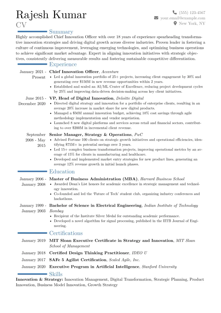 Chief Innovation Officer Resume Example CV template preview