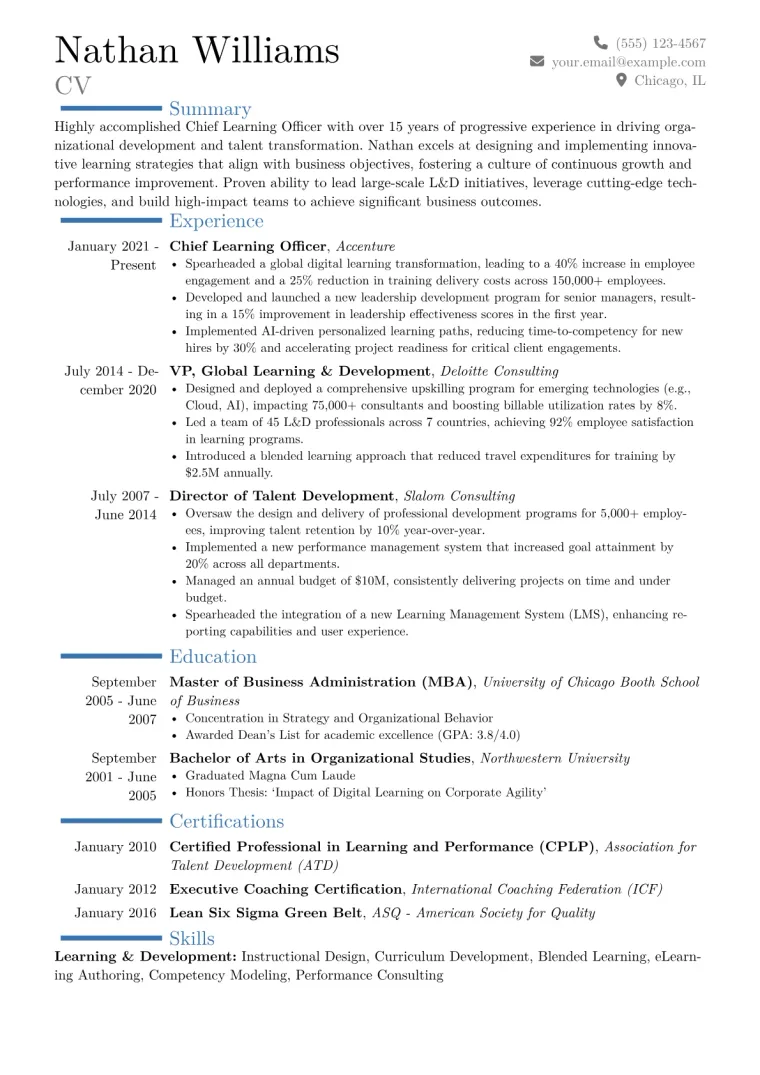 Chief Learning Officer Resume Example CV template preview