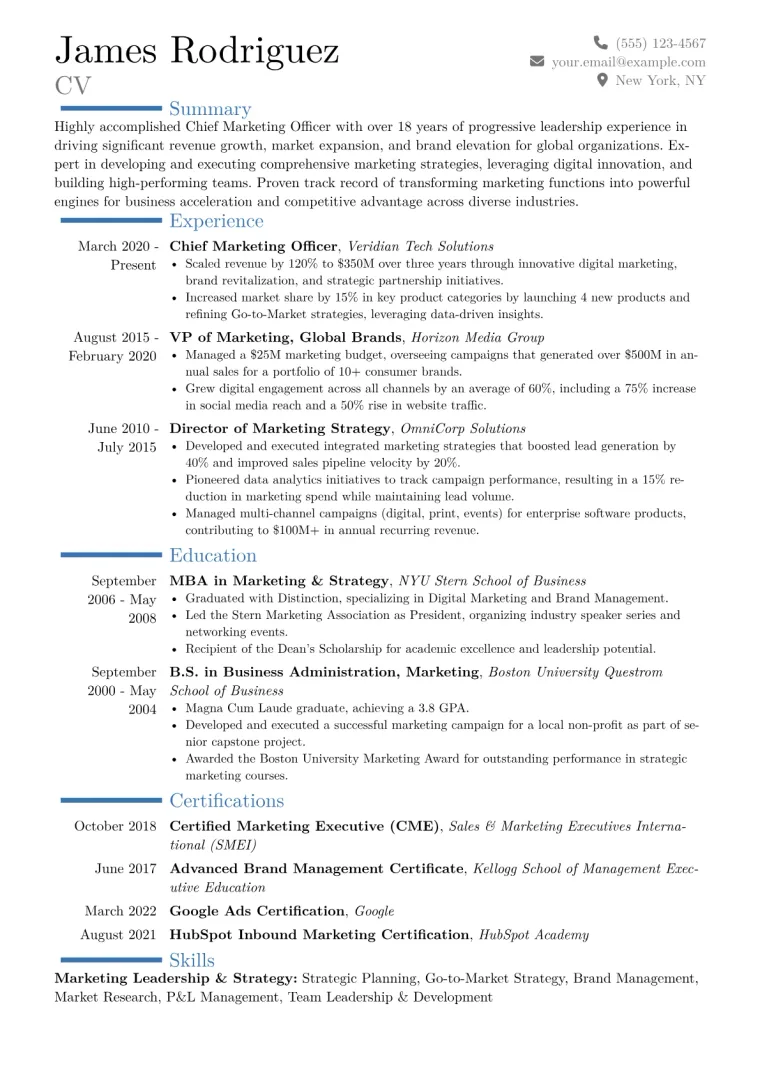 Chief Marketing Officer Resume Example CV template preview