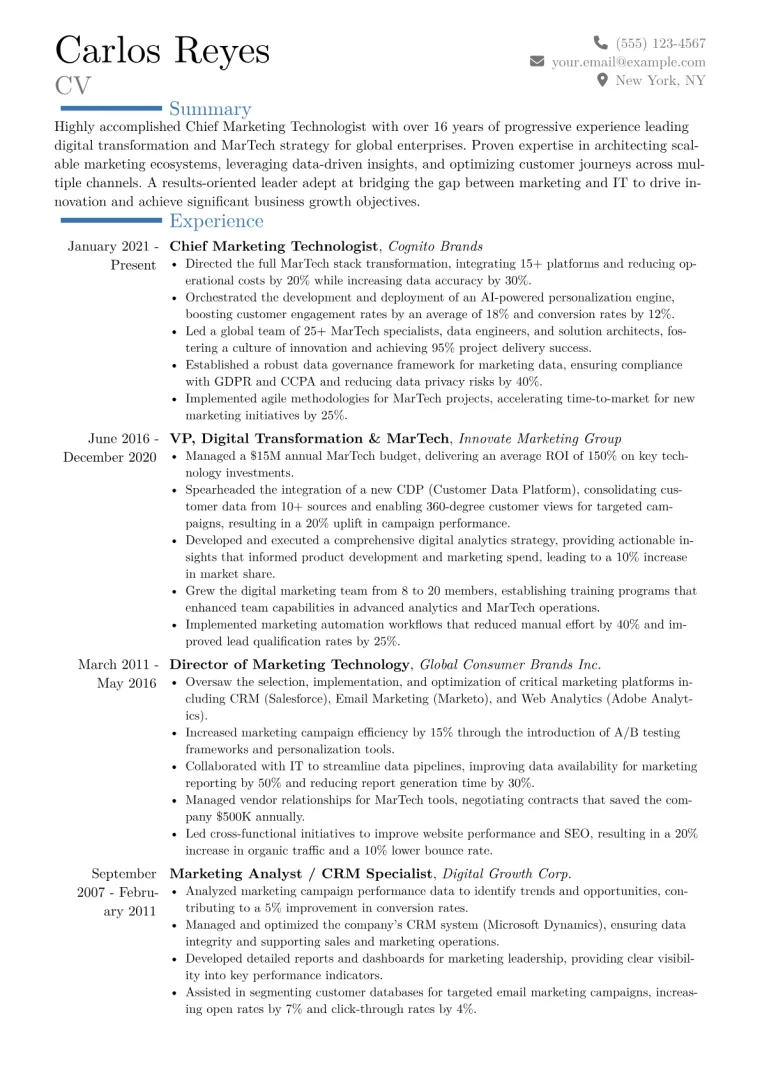 Chief Marketing Technologist Resume Example CV template preview