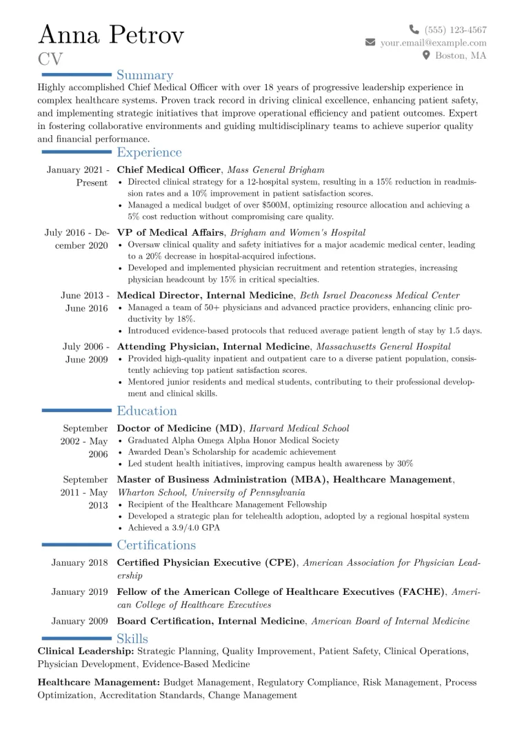 Chief Medical Officer Resume Example CV template preview