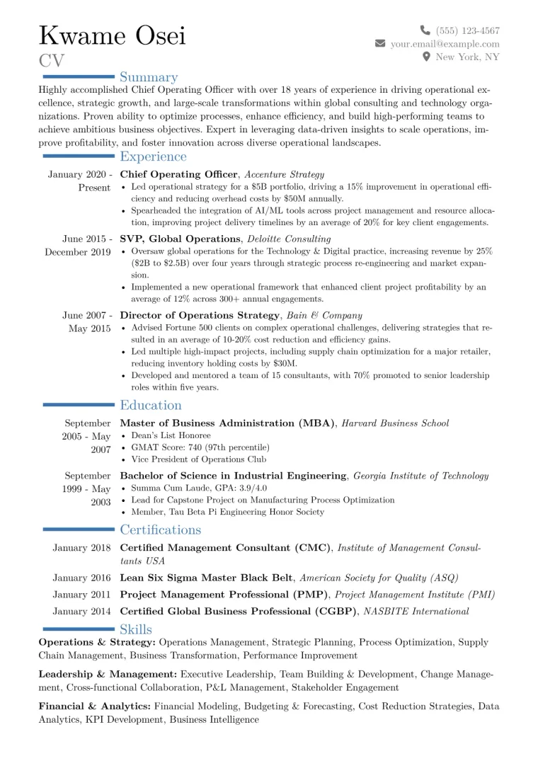 Chief Operating Officer Resume Example CV template preview