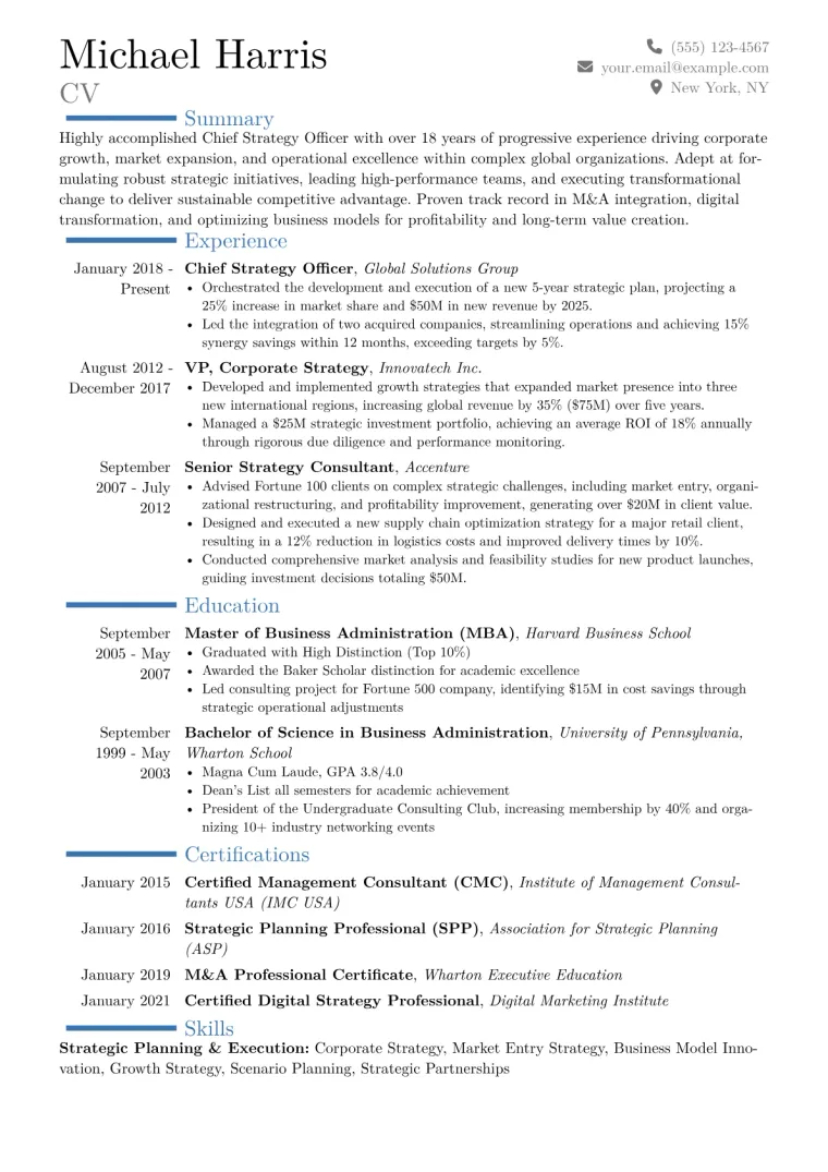 Chief Strategy Officer Resume Example CV template preview