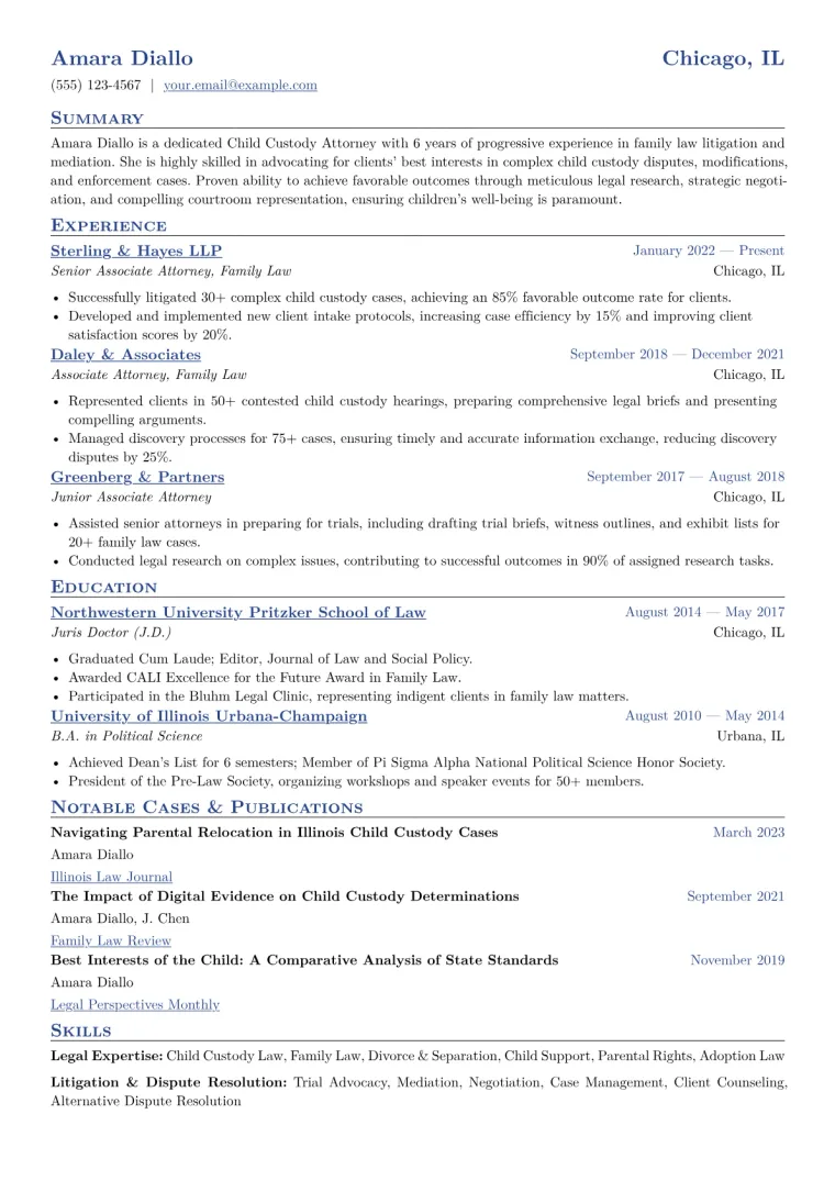 Child Custody Attorney Resume Example CV template preview