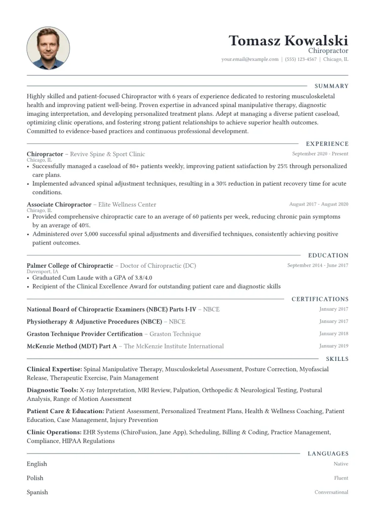 Chiropractor Resume Example