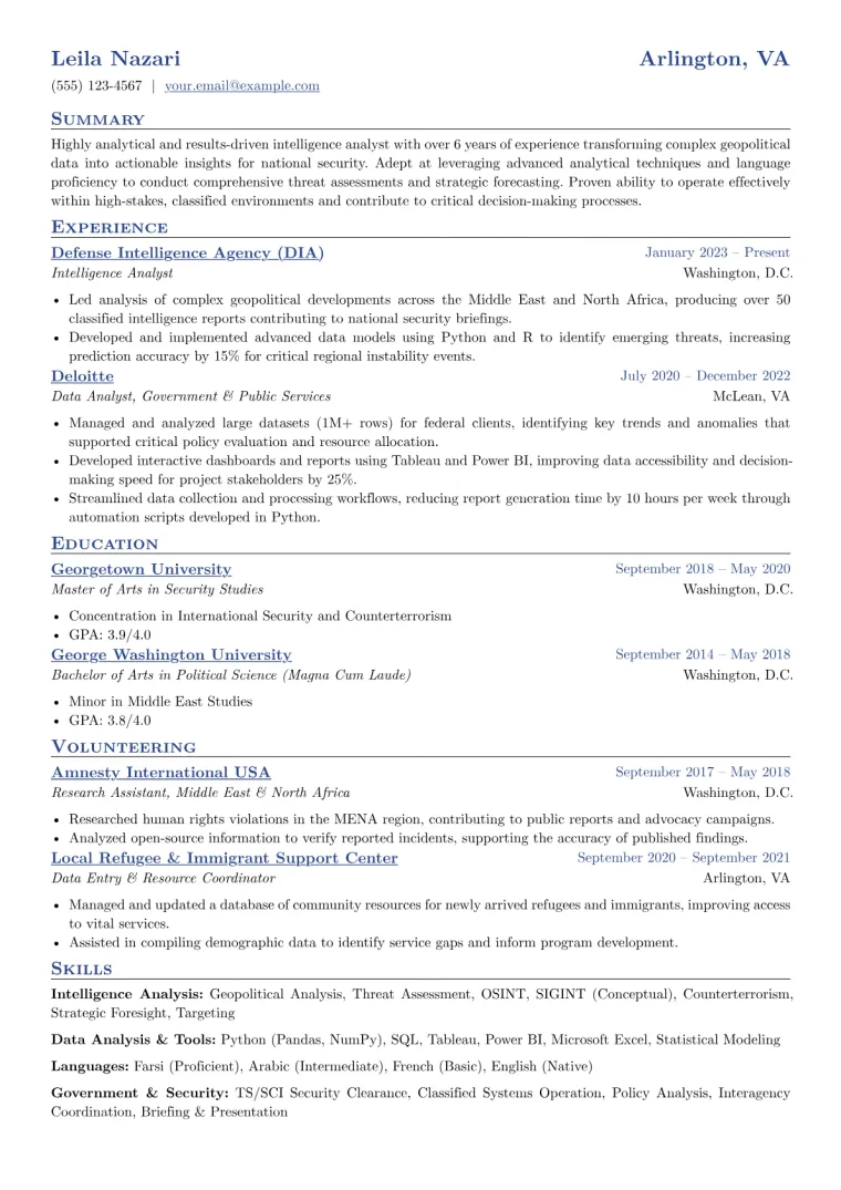CIA Resume Example CV template preview