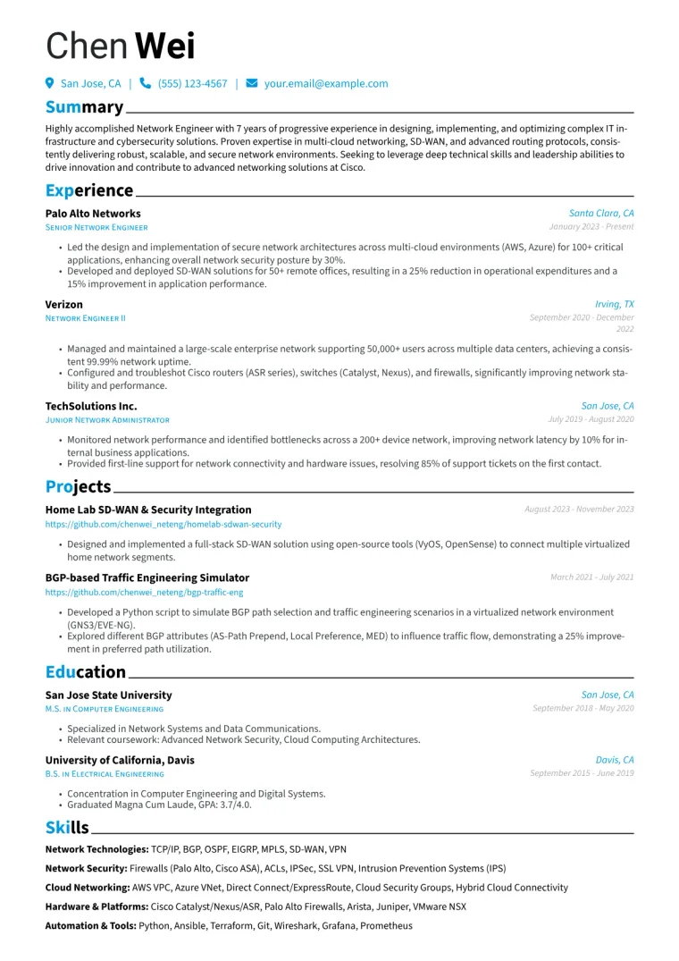Cisco Resume Example CV template preview