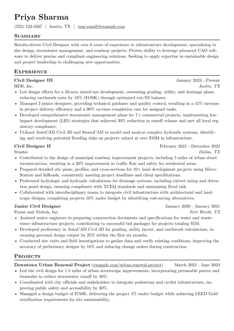 Civil Designer Resume Example preview
