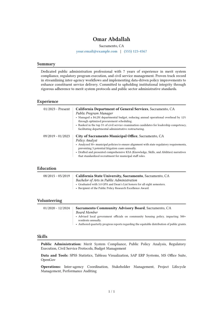 Civil Service Resume Example resume template preview