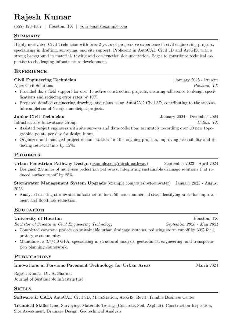 Civil Technician Resume Example preview