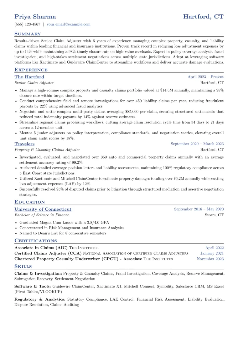 Claim Adjuster Resume Example preview