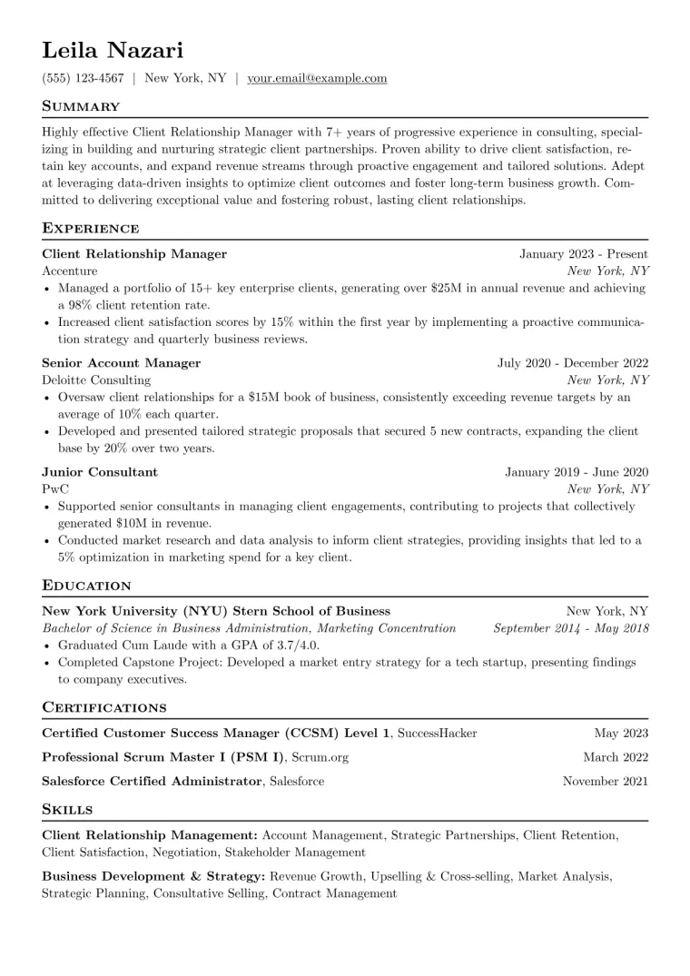 Client Manager Resume Example preview