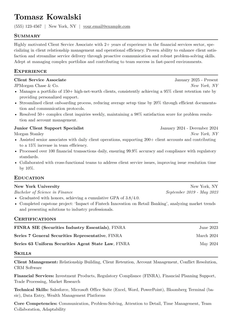 Client Service Associate Resume Example preview