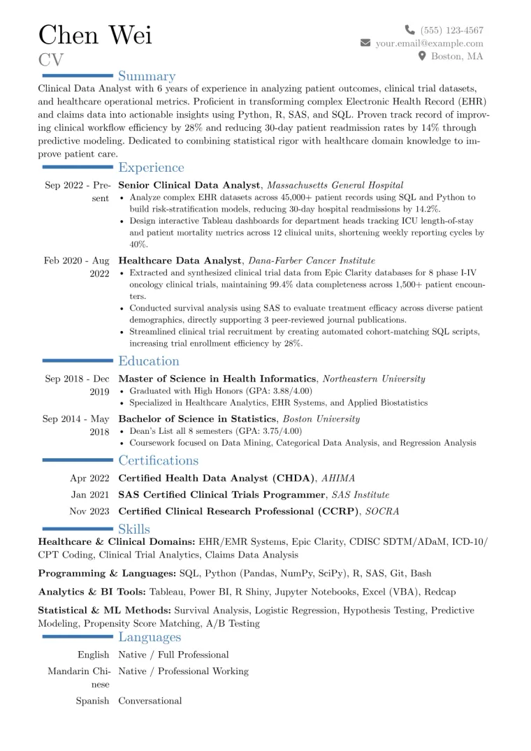 Clinical Data Analyst Resume Example preview