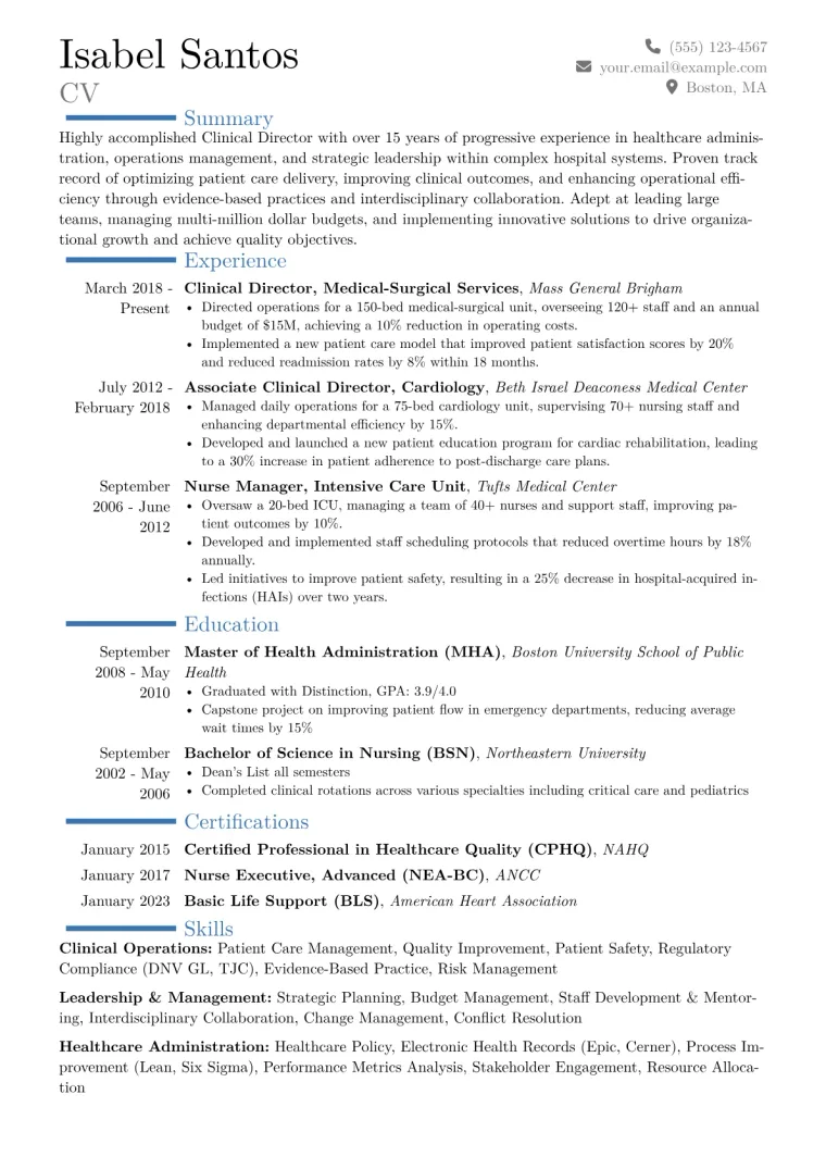Clinical Director Resume Example CV template preview