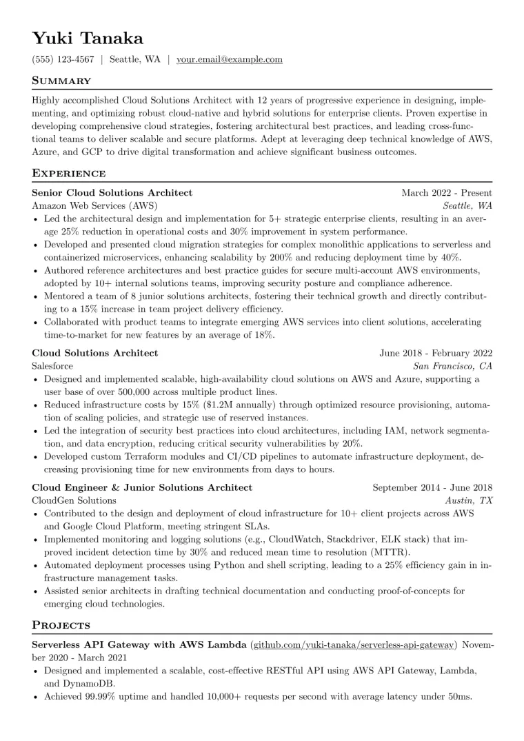 Cloud Solutions Architect Resume Example CV template preview