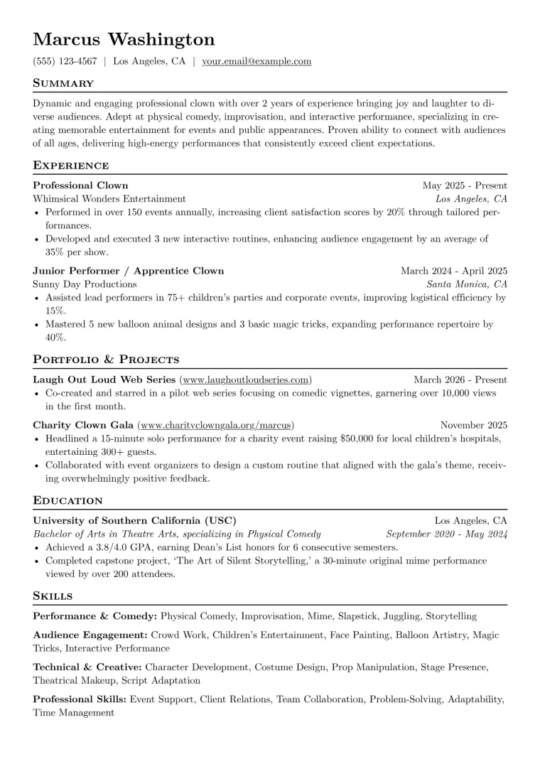 Clown Resume Example preview