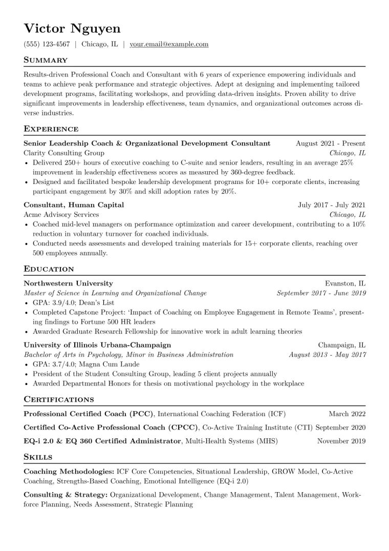 Coach Resume Example CV template preview