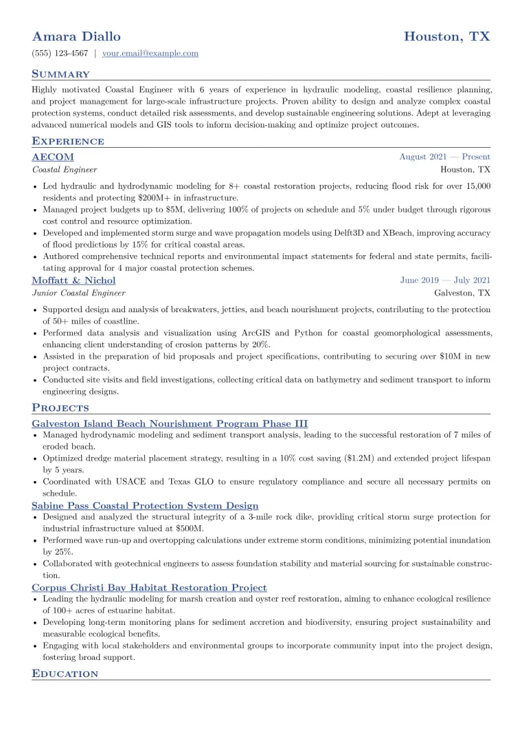 Coastal Engineer Resume Example CV template preview