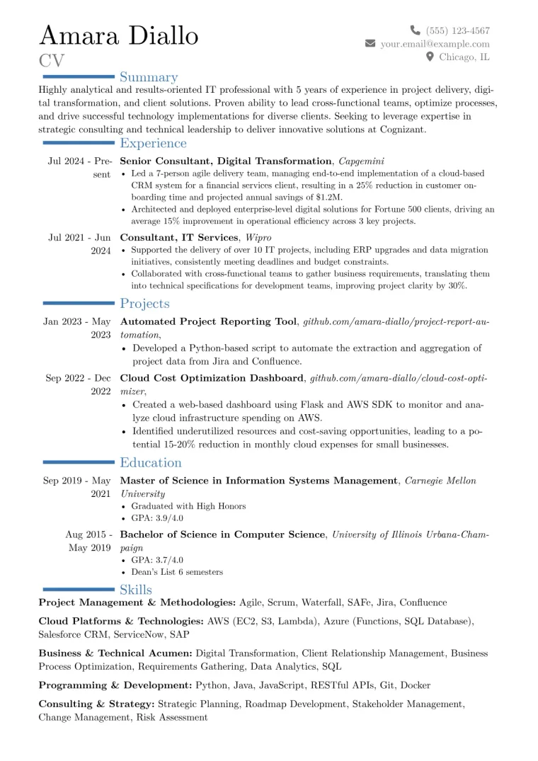 Cognizant Resume Example preview