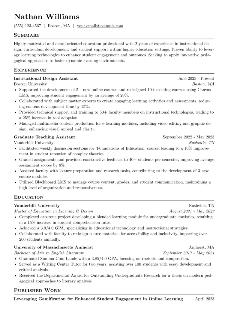 College Resume Example CV template preview
