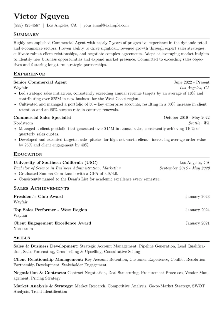 Commercial Agent Resume Example preview