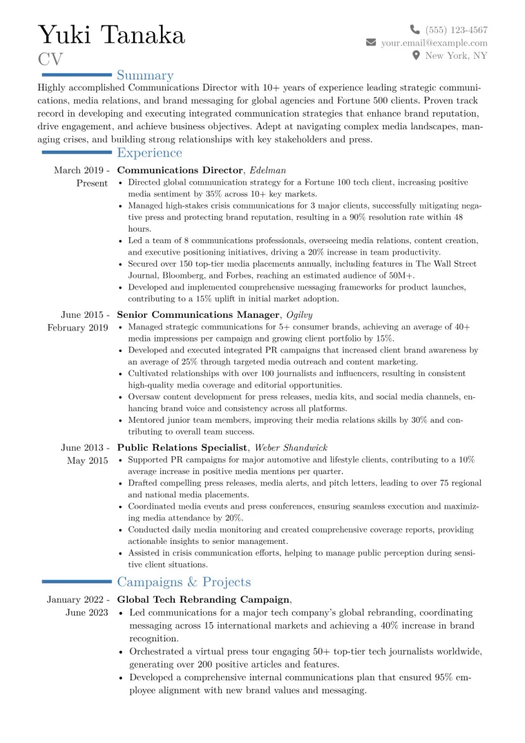 Communications Director Resume Example CV template preview