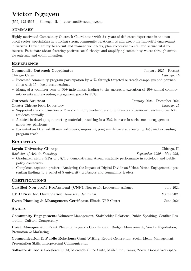 Community Outreach Coordinator Resume Example preview