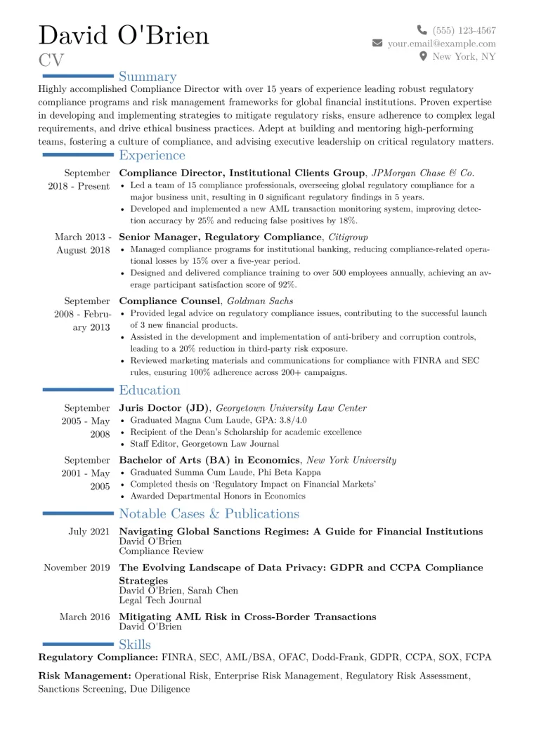 Compliance Director Resume Example CV template preview