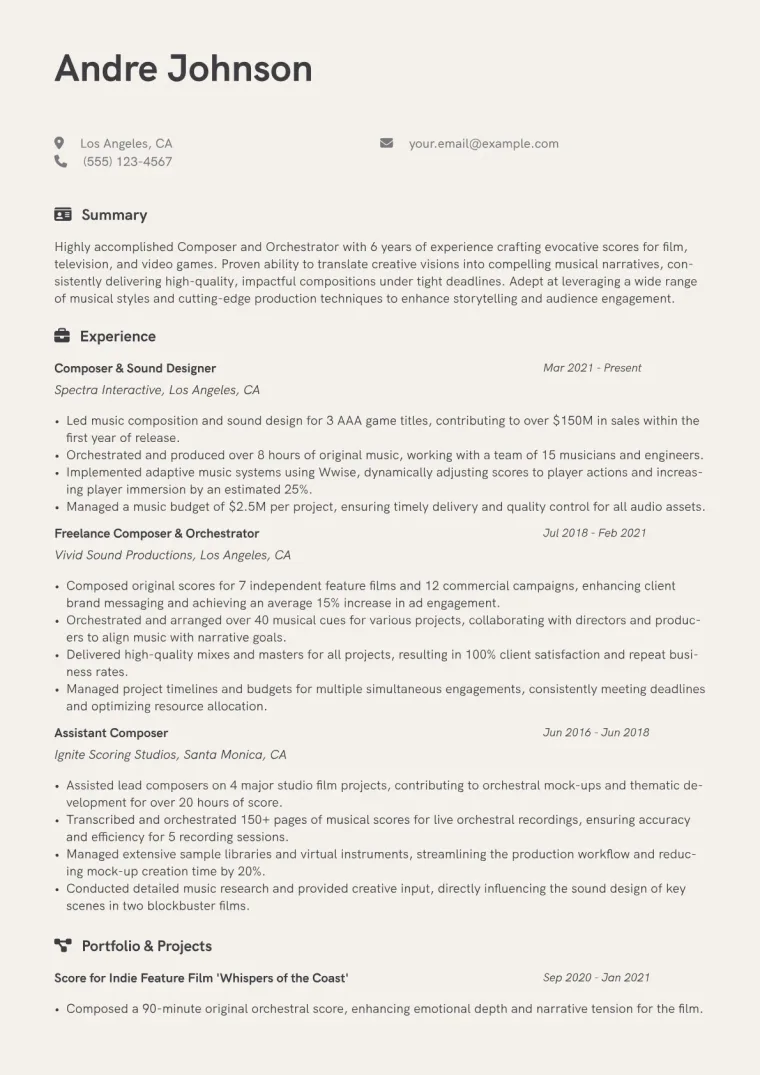 Composer Resume Example CV template preview