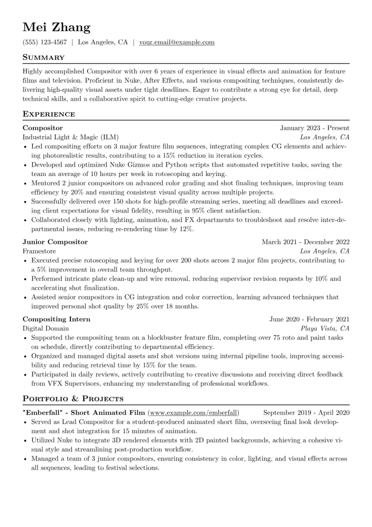 Compositor Resume Example CV template preview