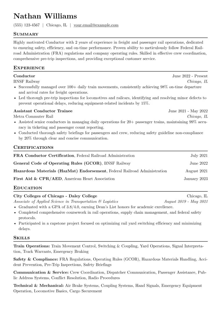 Conductor Resume Example CV template preview