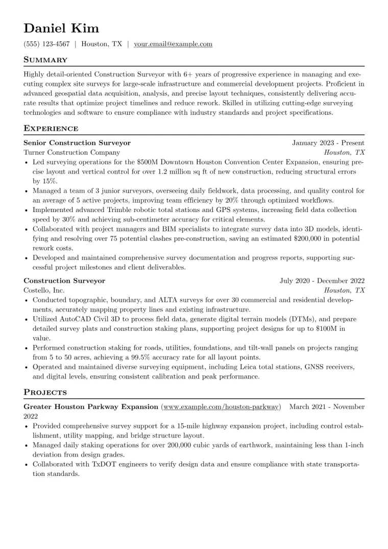 Construction Surveyor Resume Example preview