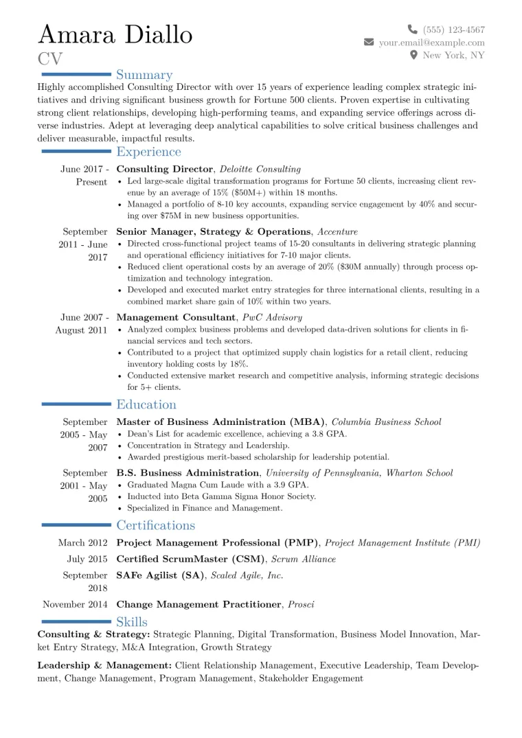 Consulting Director Resume Example CV template preview