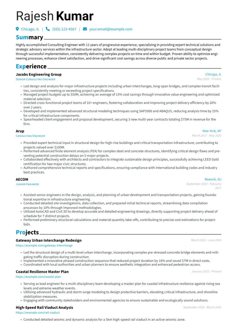 Consulting Engineer Resume Example CV template preview