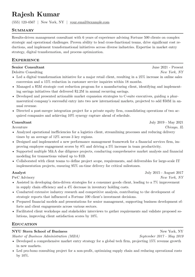 Consulting Resume Example CV template preview