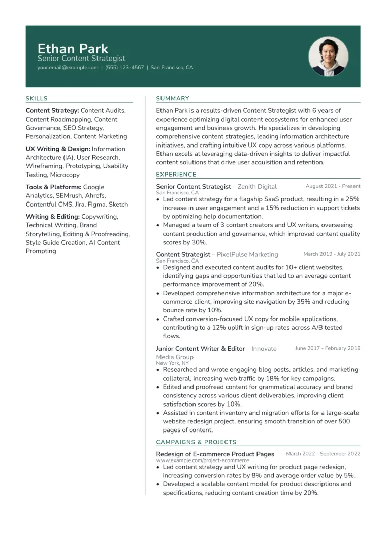 Content Strategist Resume Example