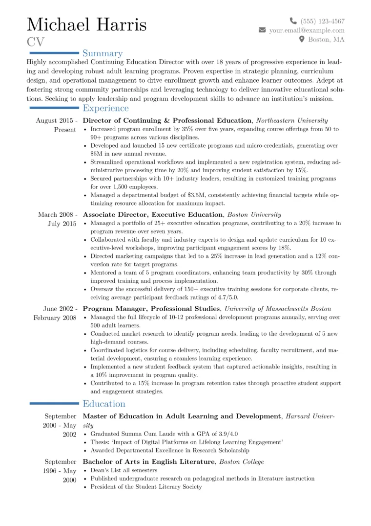 Continuing Education Director Resume Example CV template preview