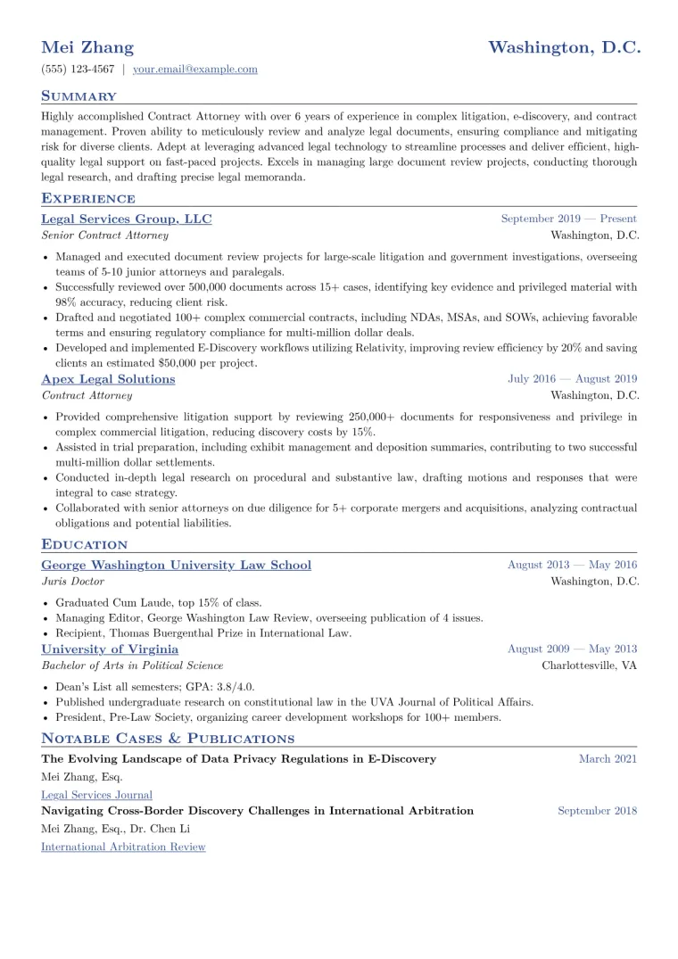 Contract Attorney Resume Example CV template preview