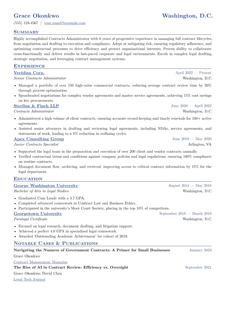 Contracts Administrator Resume Example CV template preview