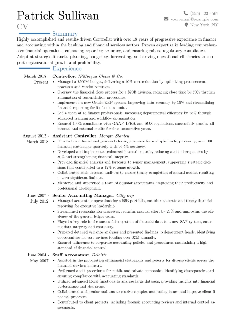 Controller Resume Example CV template preview