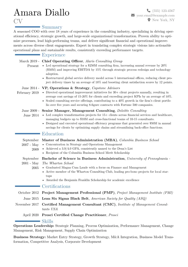 COO Resume Example CV template preview