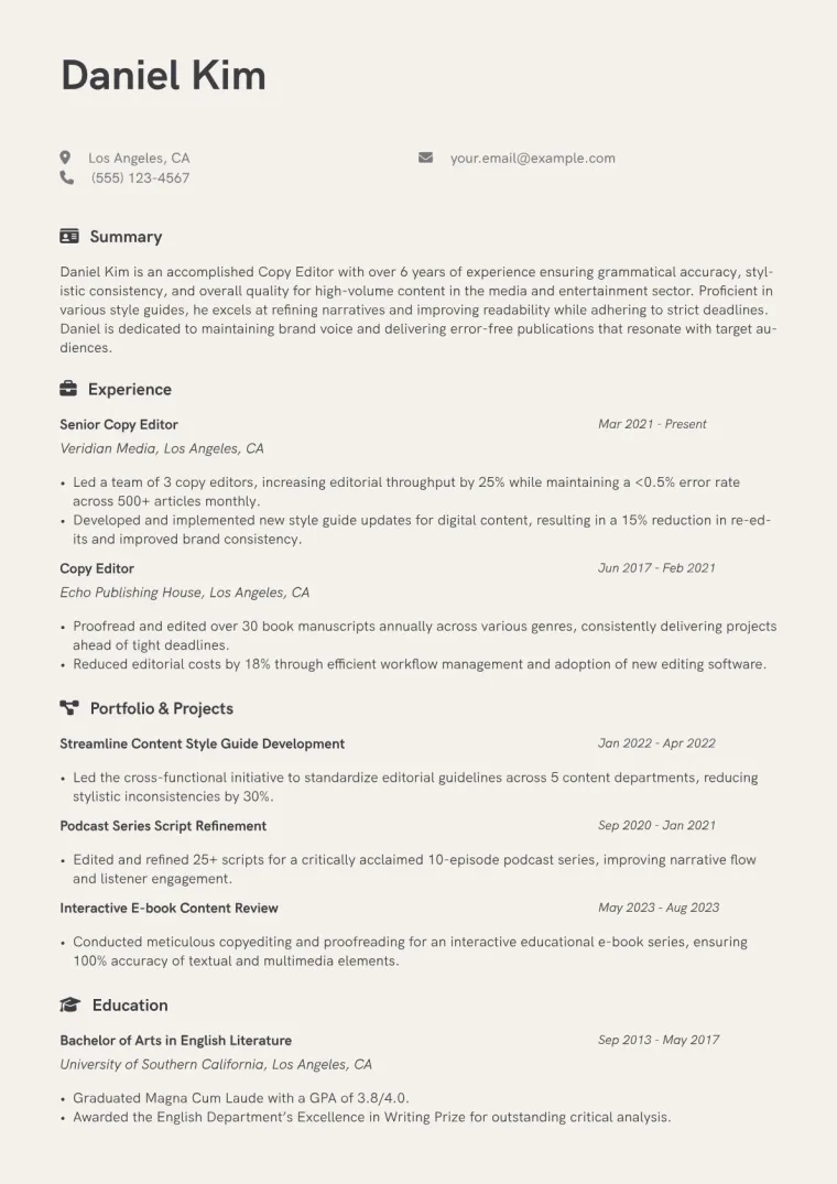 Copy Editor Resume Example CV template preview