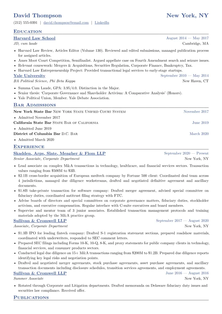 Corporate Attorney - Law Firm CV template preview
