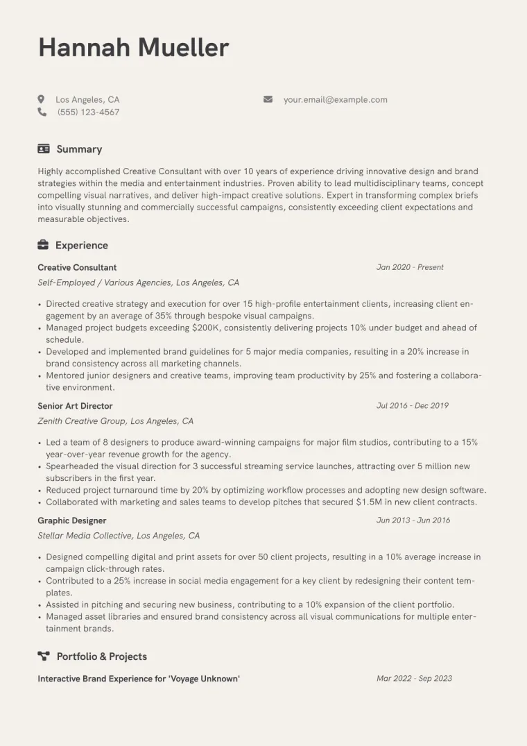 Creative Consultant Resume Example CV template preview