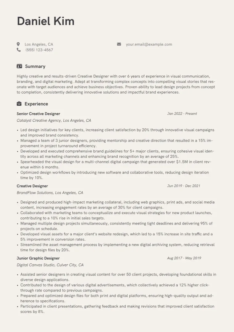 Creative Designer Resume Example CV template preview