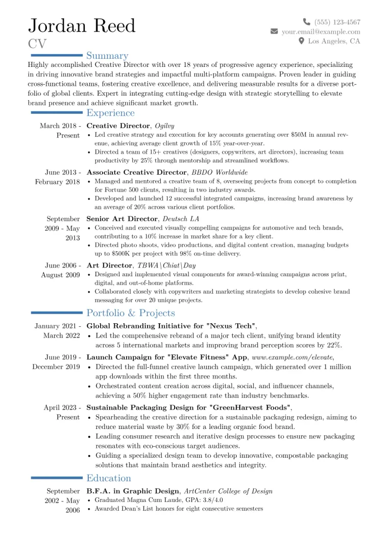 Creative Director Agency Resume Example CV template preview