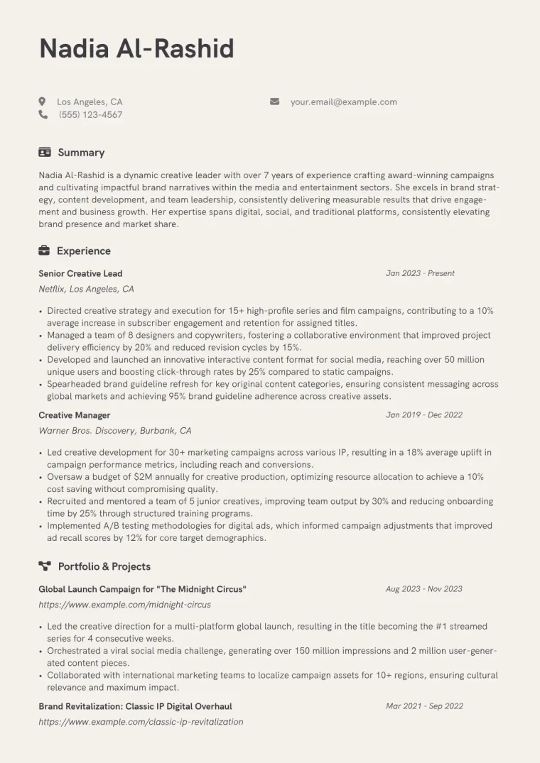 Creative Manager Resume Example preview