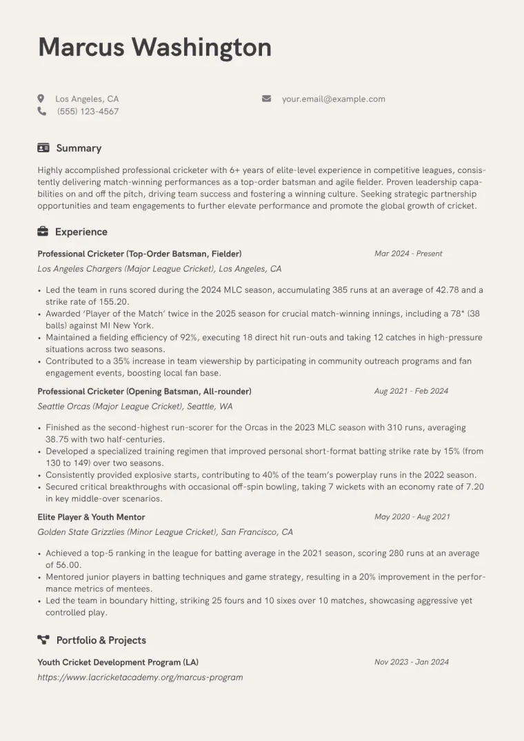 Cricket Player Resume Example preview